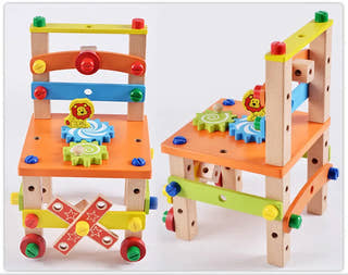 Adjustable wooden Montessori chair with a natural finish and sturdy design.