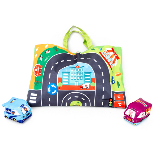 Montessori Soft Cloth Car Toy Set with Play Mat And 9 Vehicle For Baby