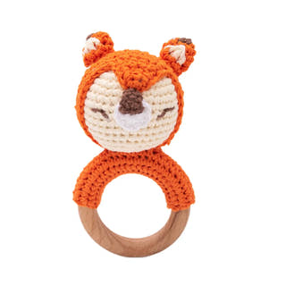 Wooden Baby Teething Ring with Crochet Beads – Soft and Safe