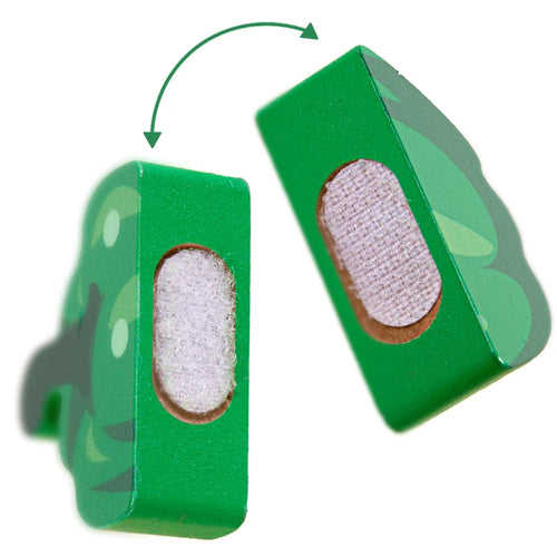 Wooden toy fruit cut into two pieces