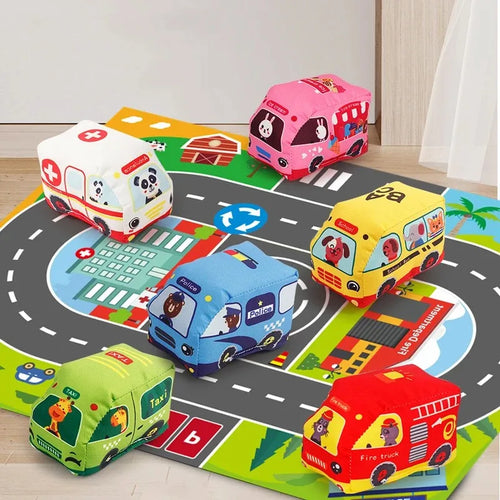 Montessori Soft Cloth Car Toy Set with Play Mat And 9 Vehicle For Baby