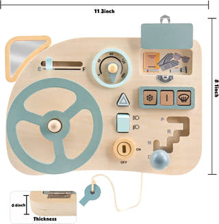 Montessori toddler driving board with interactive features.