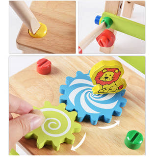 Wooden Montessori chair with a natural finish, stable base, and multiple seating options.